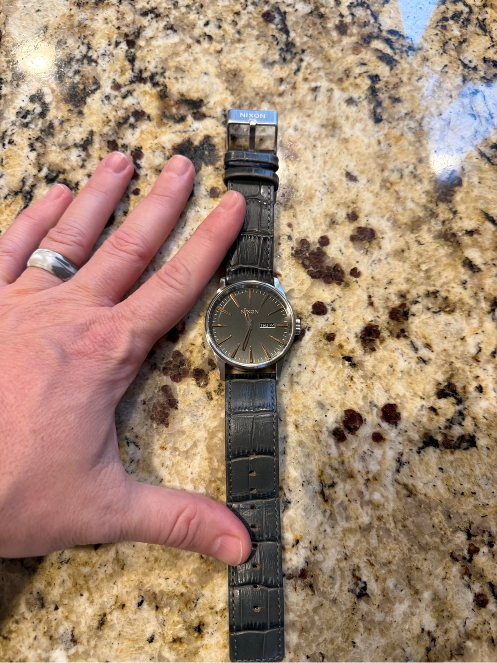 Nixon Men's Sentry Grey Dial with Rose Gold Watch with Grey Gator Leather Strap